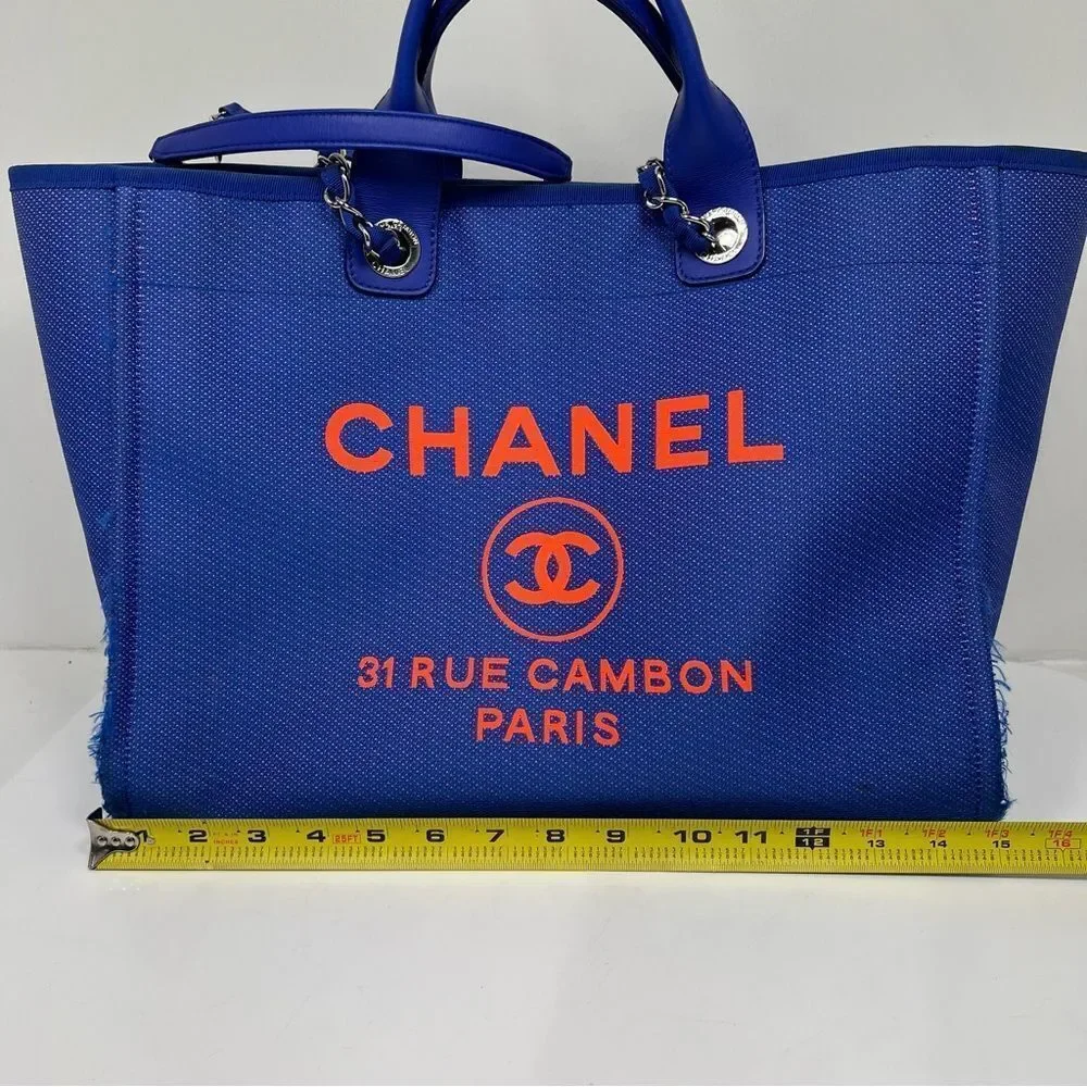 Chanel SS21 Electric Blue Neon Orange Medium Deauville Tote Bag